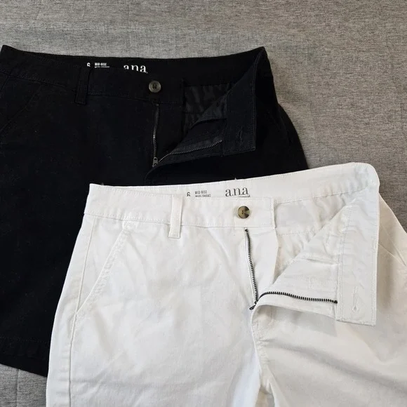 Lot Of 2 A.N.A. Women's Twill Bermuda Shorts 1 White 1 Black 7" Inseam Size 6 - Picture 3 of 10